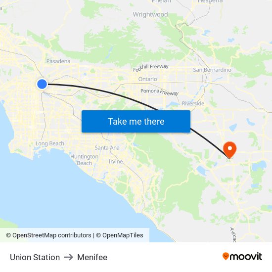 Union Station to Menifee map