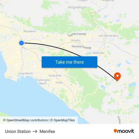 Union Station to Menifee map