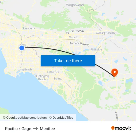 Pacific / Gage to Menifee map