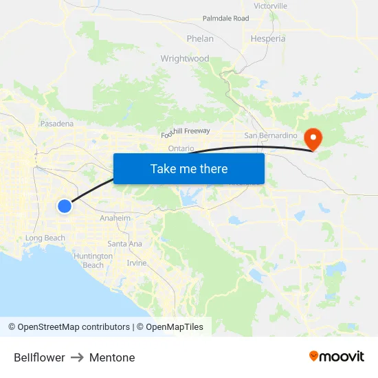 Bellflower to Mentone map