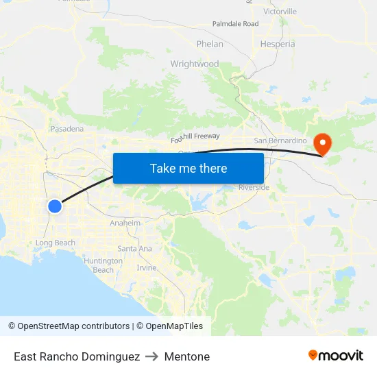 East Rancho Dominguez to Mentone map