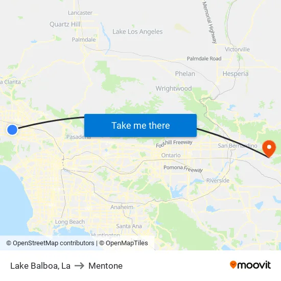 Lake Balboa to Mentone map