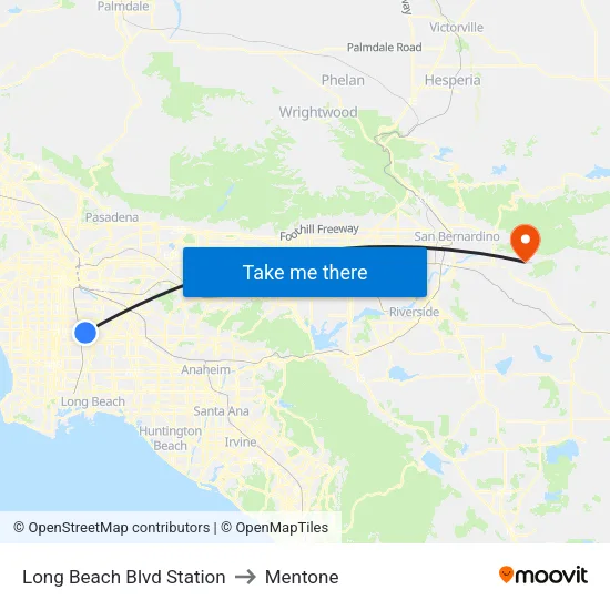 Long Beach Blvd Station to Mentone map