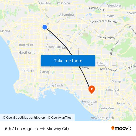 6th / Los Angeles to Midway City map