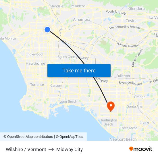 Wilshire / Vermont to Midway City map