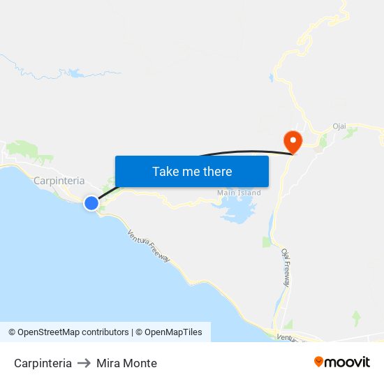 Carpinteria to Mira Monte map