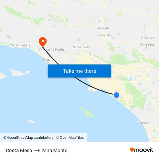 Costa Mesa to Mira Monte map