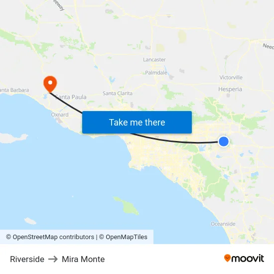 Riverside to Mira Monte map