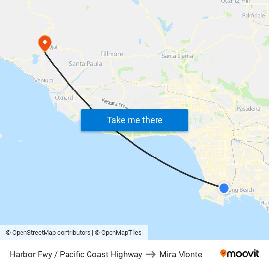 Harbor Fwy / Pacific Coast Highway to Mira Monte map