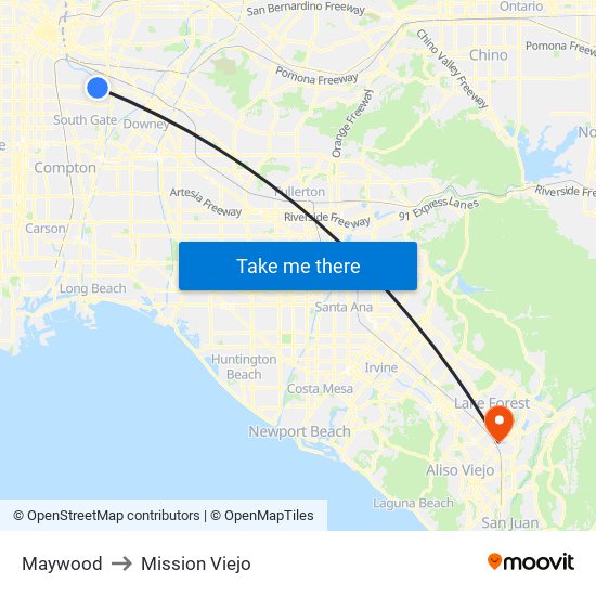 Maywood to Mission Viejo map