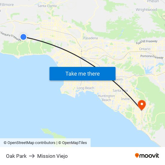 Oak Park to Mission Viejo map