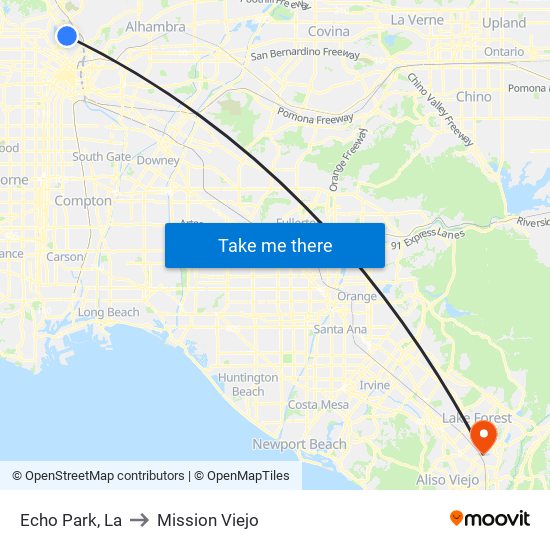 Echo Park, La to Mission Viejo map