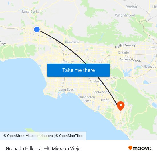 Granada Hills, La to Mission Viejo map