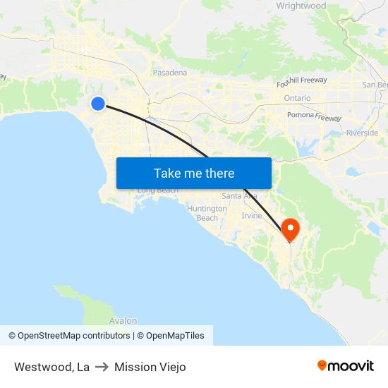 Westwood, La to Mission Viejo map