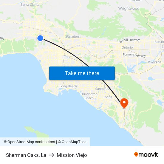 Sherman Oaks, La to Mission Viejo map