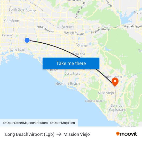 Long Beach Airport (Lgb) to Mission Viejo map