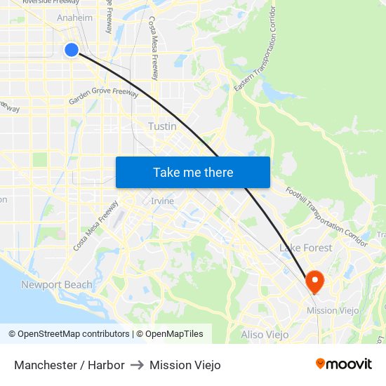 Manchester / Harbor to Mission Viejo map