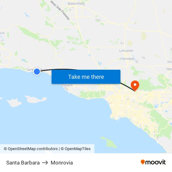 Santa Barbara to Monrovia map