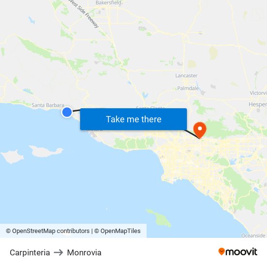 Carpinteria to Monrovia map