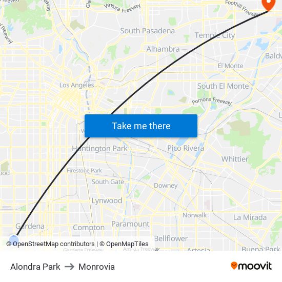 Alondra Park to Monrovia map