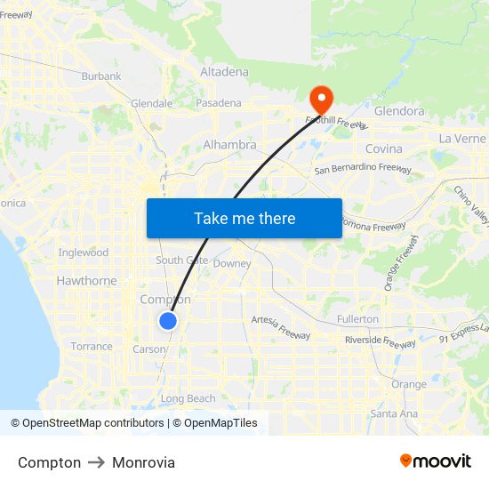 Compton to Monrovia map