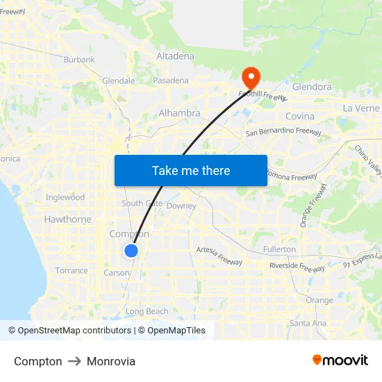 Compton to Monrovia map