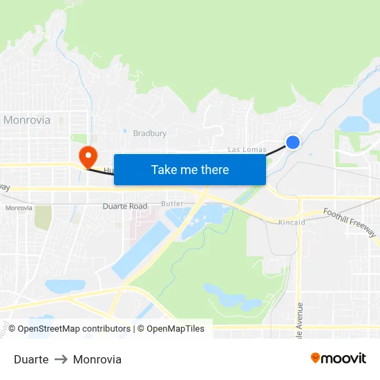 Duarte to Monrovia map