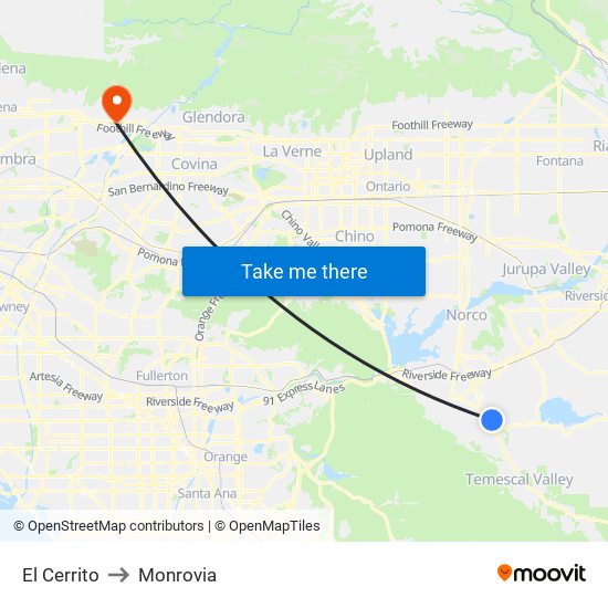 El Cerrito to Monrovia map