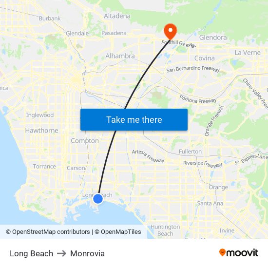 Long Beach to Monrovia map
