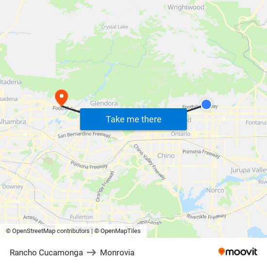 Rancho Cucamonga to Monrovia map