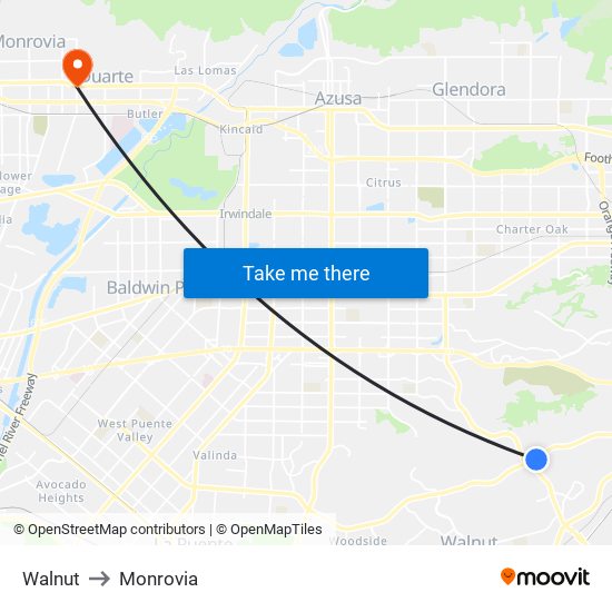 Walnut to Monrovia map