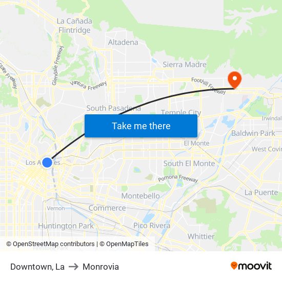 Downtown, La to Monrovia map