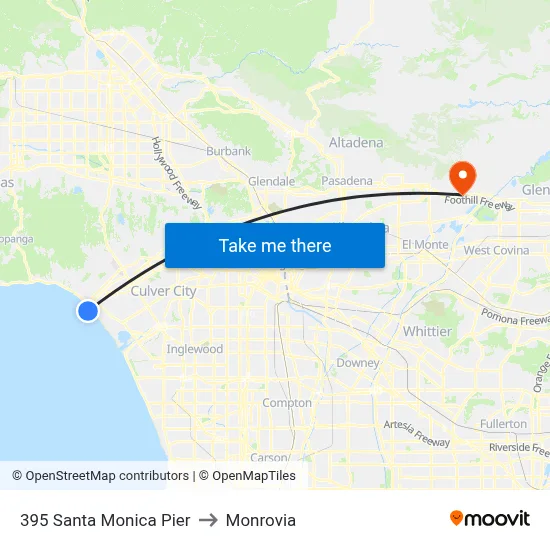 395 Santa Monica Pier to Monrovia map