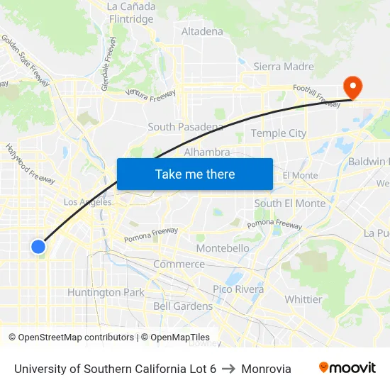 University of Southern California Lot 6 to Monrovia map