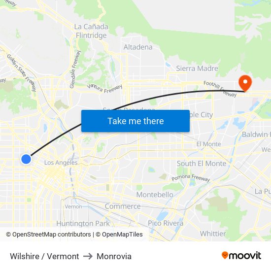 Wilshire / Vermont to Monrovia map