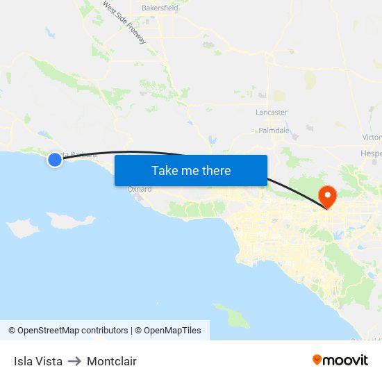 Isla Vista to Montclair map