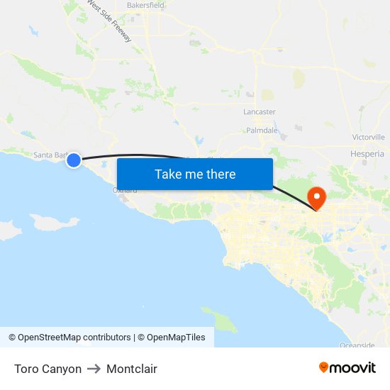 Toro Canyon to Montclair map