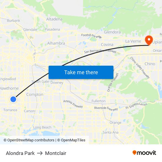 Alondra Park to Montclair map