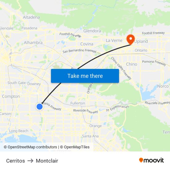 Cerritos to Montclair map