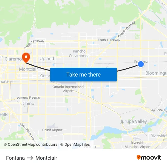 Fontana to Montclair map