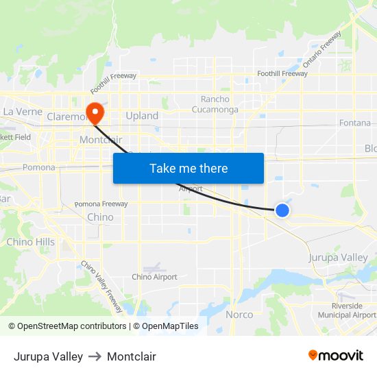 Jurupa Valley to Montclair map