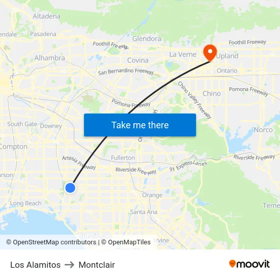 Los Alamitos to Montclair map