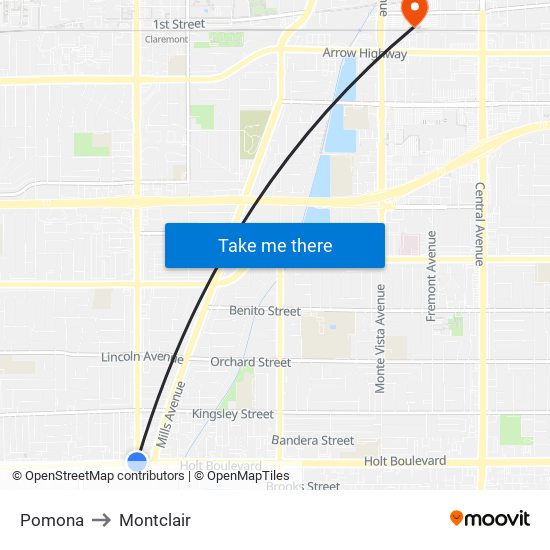 Pomona to Montclair map