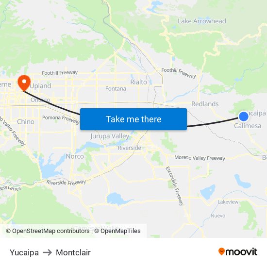 Yucaipa to Montclair map