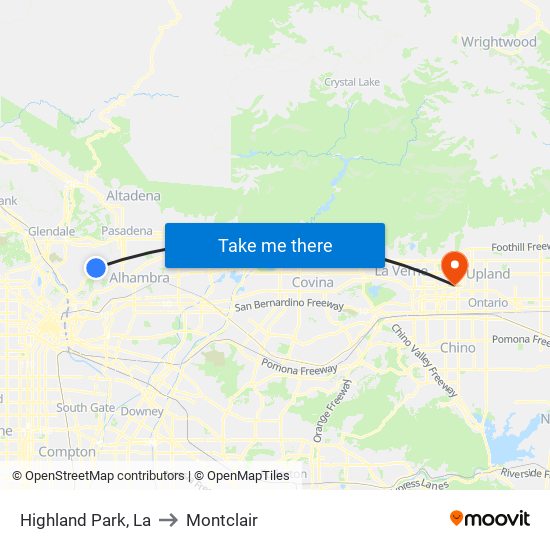 Highland Park, La to Montclair map