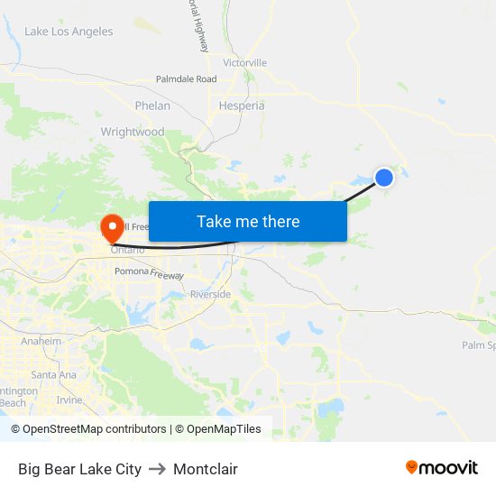 Big Bear Lake City to Montclair map