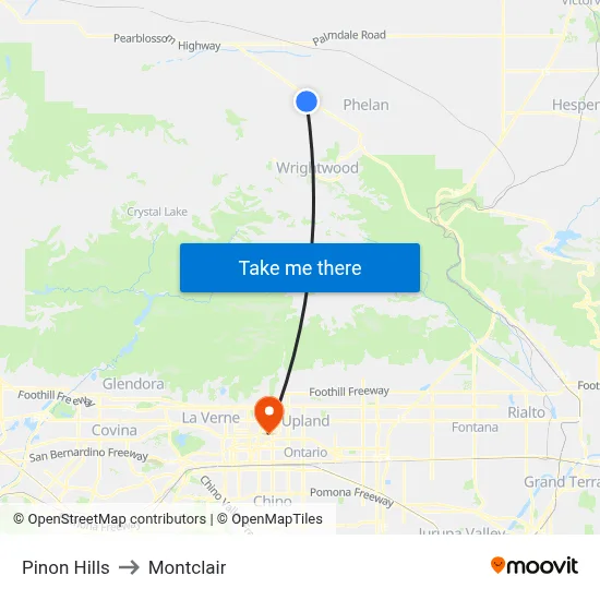 Pinon Hills to Montclair map