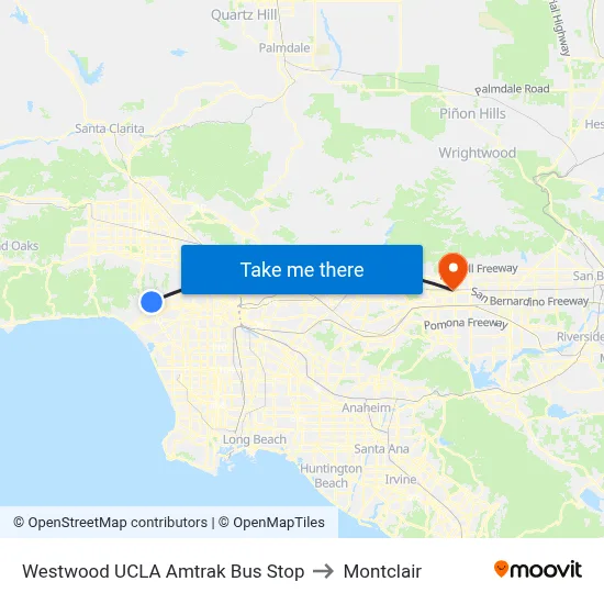 Westwood UCLA Amtrak Bus Stop to Montclair map
