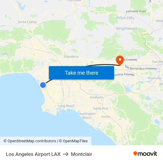 Los Angeles Airport LAX to Montclair map