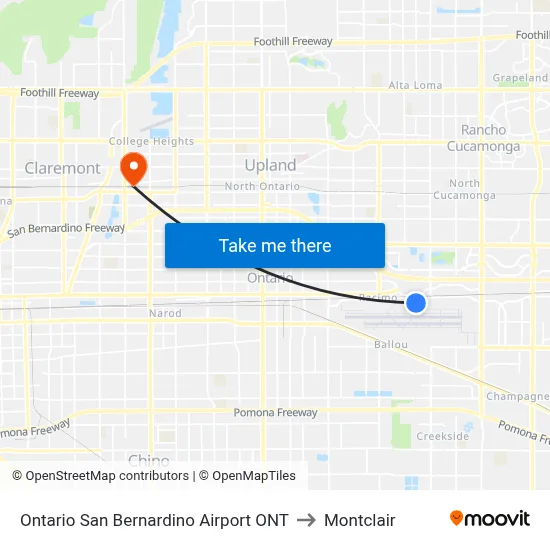 Ontario San Bernardino Airport ONT to Montclair map